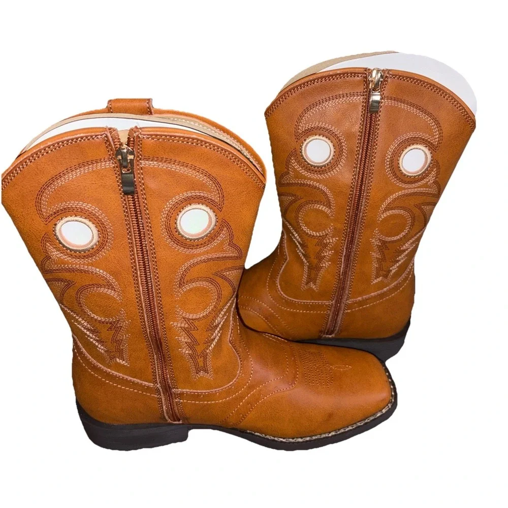 Rollda Youth Boys Cowboy Boots‎ Size 6 Brown Vegan Leather NZX13KCPGB6B